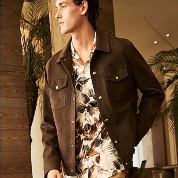 🔸Express Trucker Jacket, Brown Faux Suede, Size: L - Picture 5 of 5